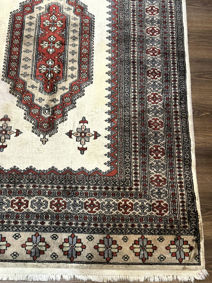 Pakistani Turkoman Rug 4x6, Semi Open Field, Ivory, Vintage