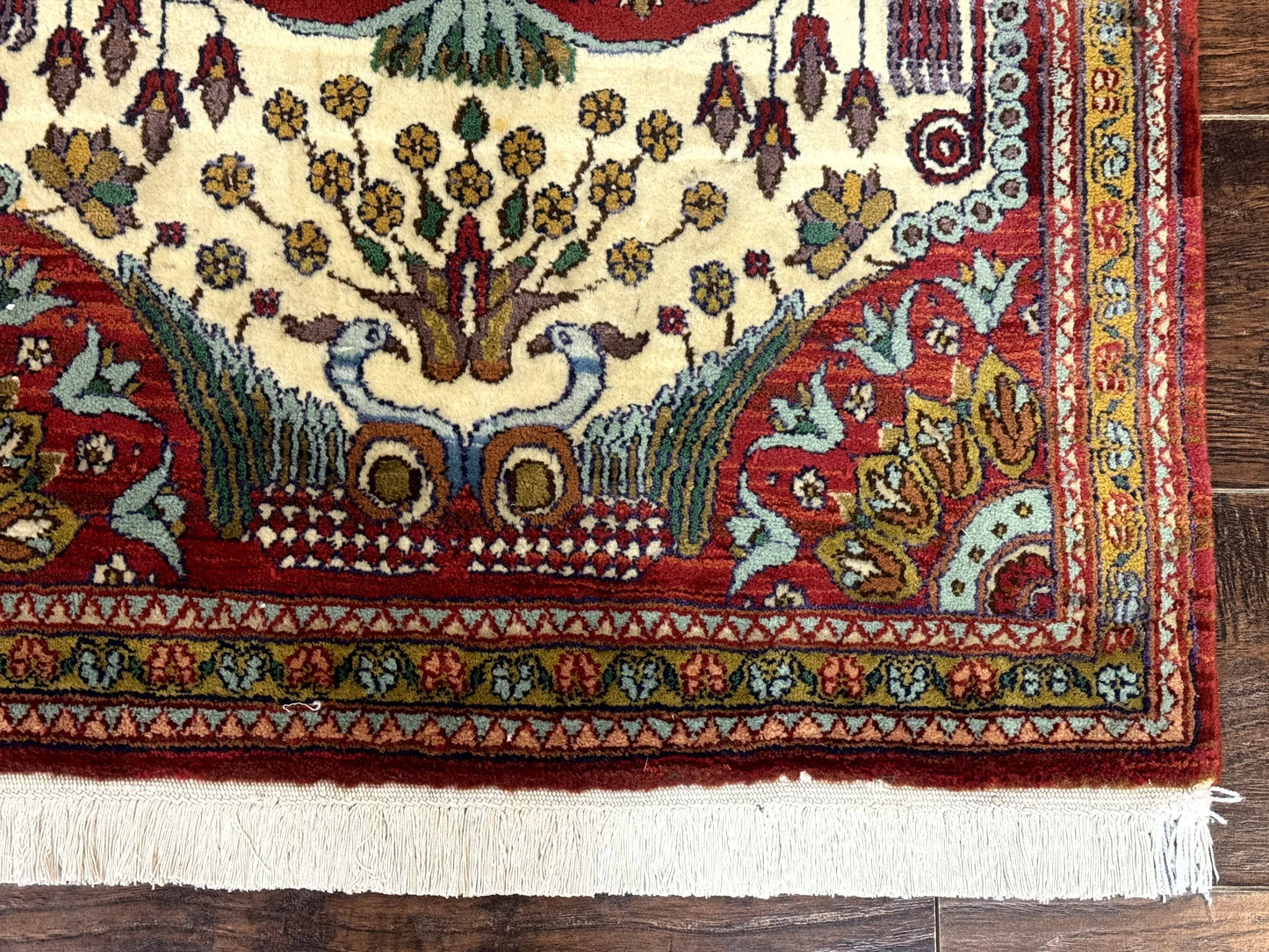 Persian Bijar Rug 2.6 x 4 Vintage Hand Knotted Wool Carpet Brick Red Ivory