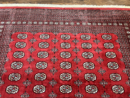 Turkoman Rug 8 x 11.6 Red Bokhara Pakistani Wool Handmade Vintage Carpet