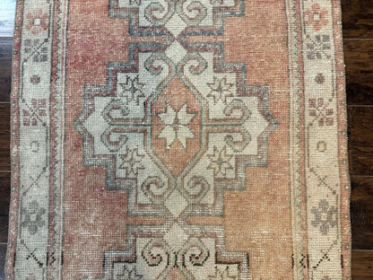 Antique Turkish Runner Rug 3 x 9.6, Farmhouse Rug, Geometric Runner, Handmade, Vintage Rug for Modern Home