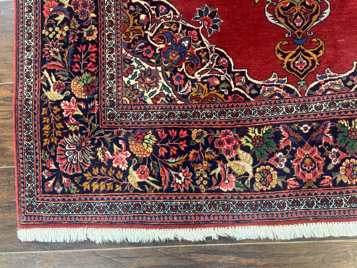 Red Persian Kashan Rug 4x6, Very Fine 260 KPSI, Red and Navy Blue Persian Carpet, Semi Open Field
