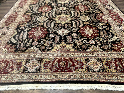 Sino Persian Rug 9x12 Wool Silk Handmade Allover Pattern Black Maroon