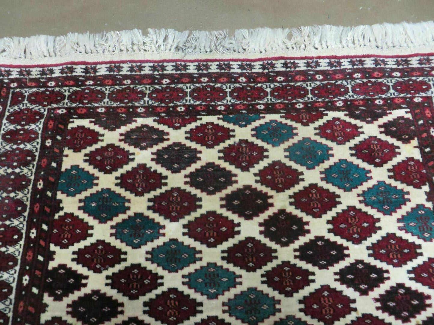 Vintage Handmade Bokhara Turkoman Wool Rug 41x46 Inches Two Sided Reversible