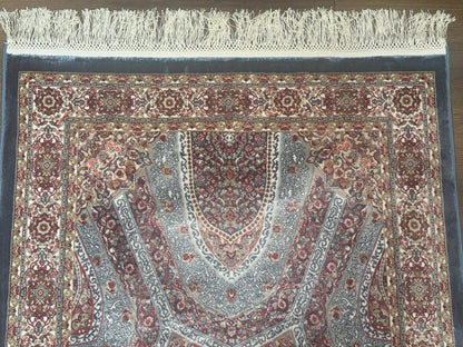 Turkish Silk Runner Rug 2.6 x 13, Blue Runner Rug, Dome Design, Bamboo Silk, New