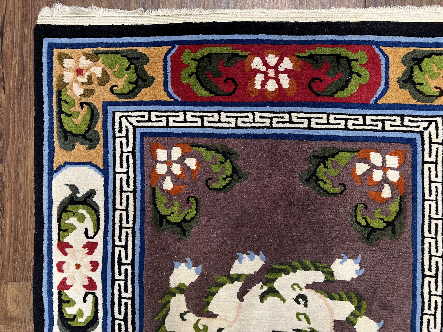 Chinese Art Deco Rug 3x5.5 Hand Knotted Wool With Animal Pictorials Vintage Peking Carpet