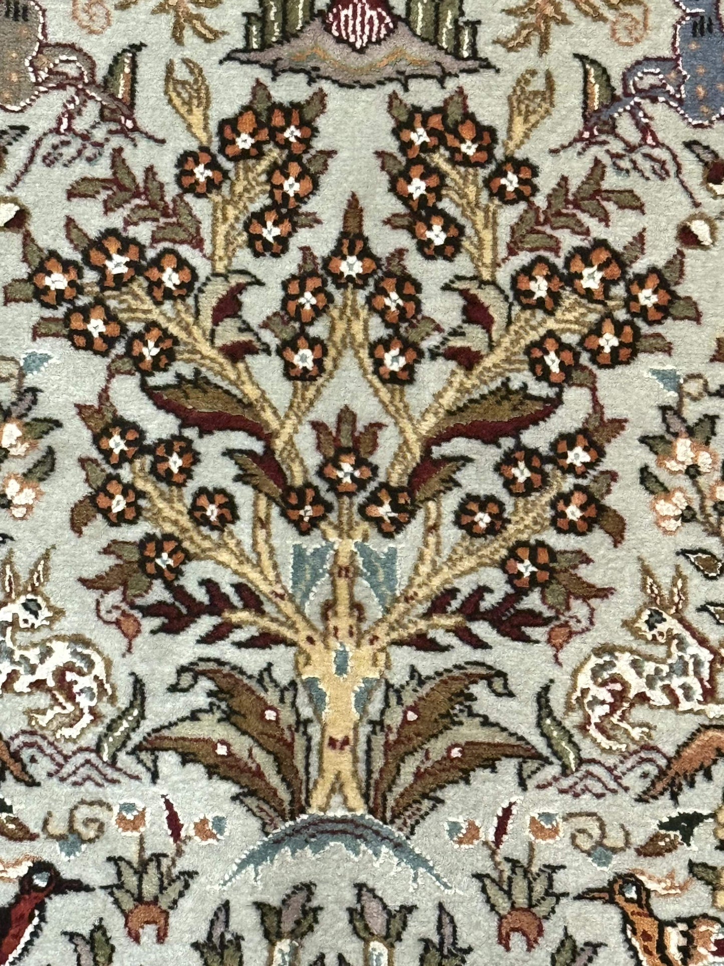 Persian Tabriz Rug 3x5 Tree Of Life With Birds And Animals Wool Silk Highlights