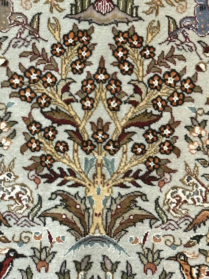 Persian Tabriz Rug 3x5 Tree Of Life With Birds And Animals Wool Silk Highlights