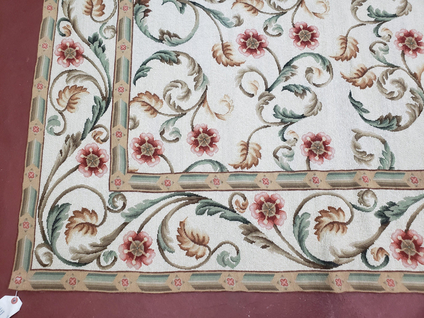 Needlepoint Rug 9x12, European Aubusson Design, Floral Allover Garden Pattern, New Needlepoint Area Rug, Ivory Rug, Hand Woven, Flatweave