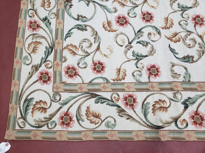 Needlepoint Rug 9x12, European Aubusson Design, Floral Allover Garden Pattern, New Needlepoint Area Rug, Ivory Rug, Hand Woven, Flatweave