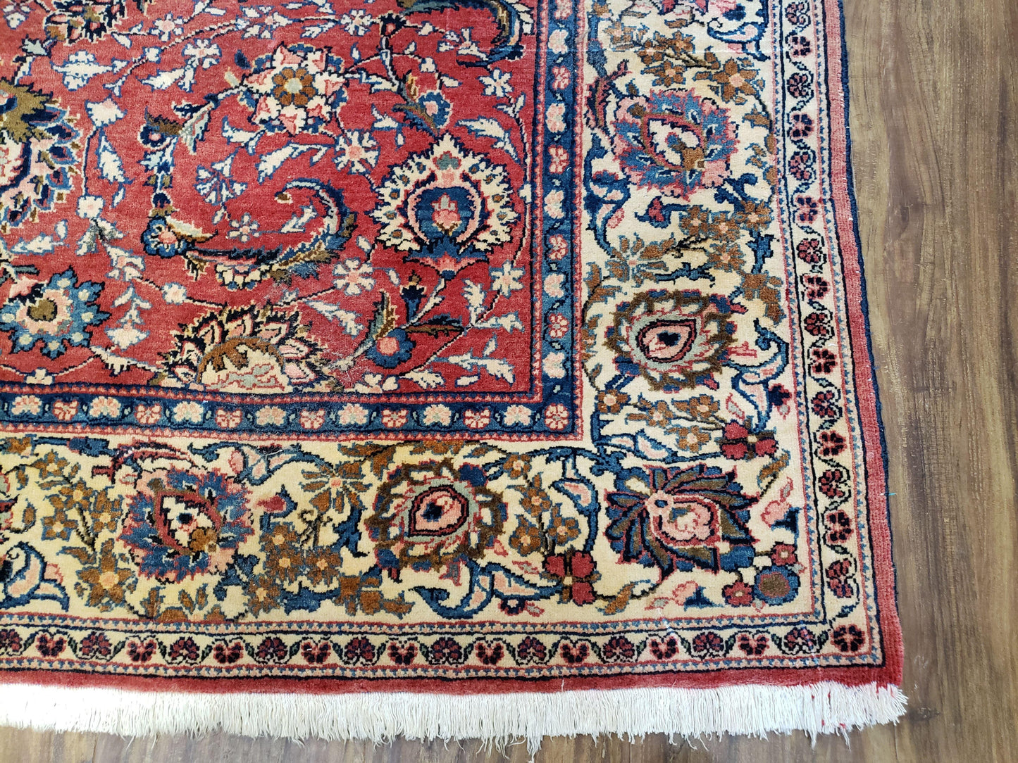 Semi Antique Persian Kashan Rug, Red & Beige, Hand-Knotted, Wool, 4'7" x 6' 6", Pair B