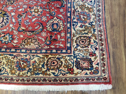 Semi Antique Persian Kashan Rug, Red & Beige, Hand-Knotted, Wool, 4'7" x 6' 6", Pair B