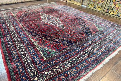 Persian Hamadan Tribal Rug 8x10 Wool Handmade Medallion Carpet
