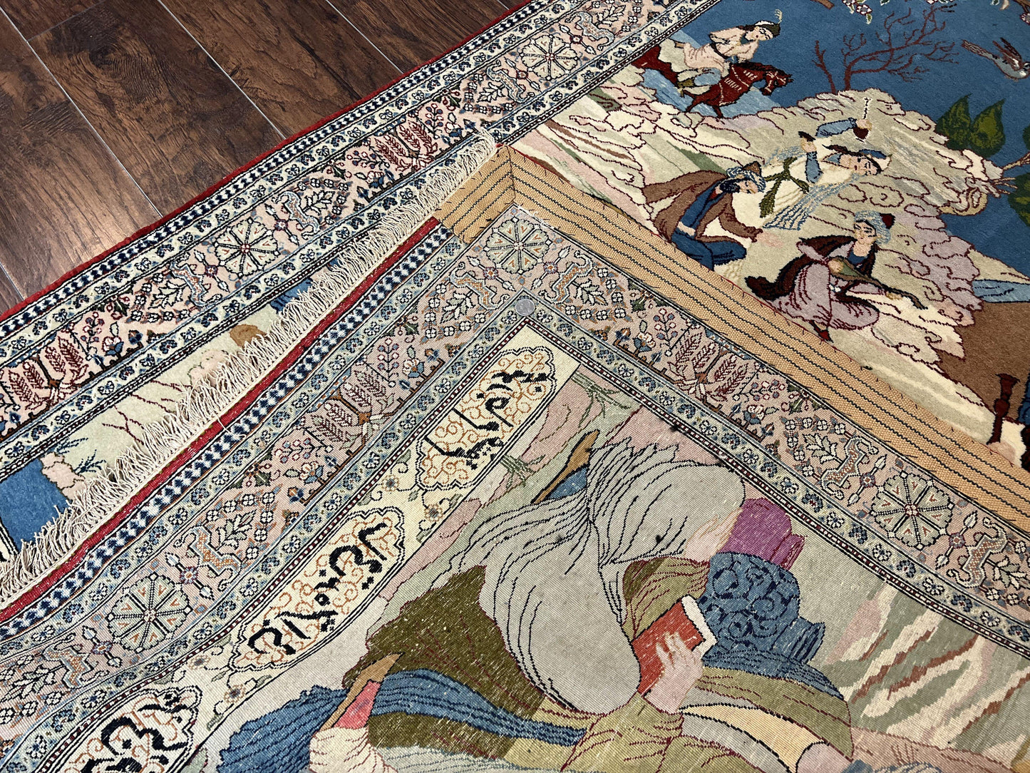 Persian Qum Pictorial Rug Vintage 5x7 Hand Knotted Wool and Silk