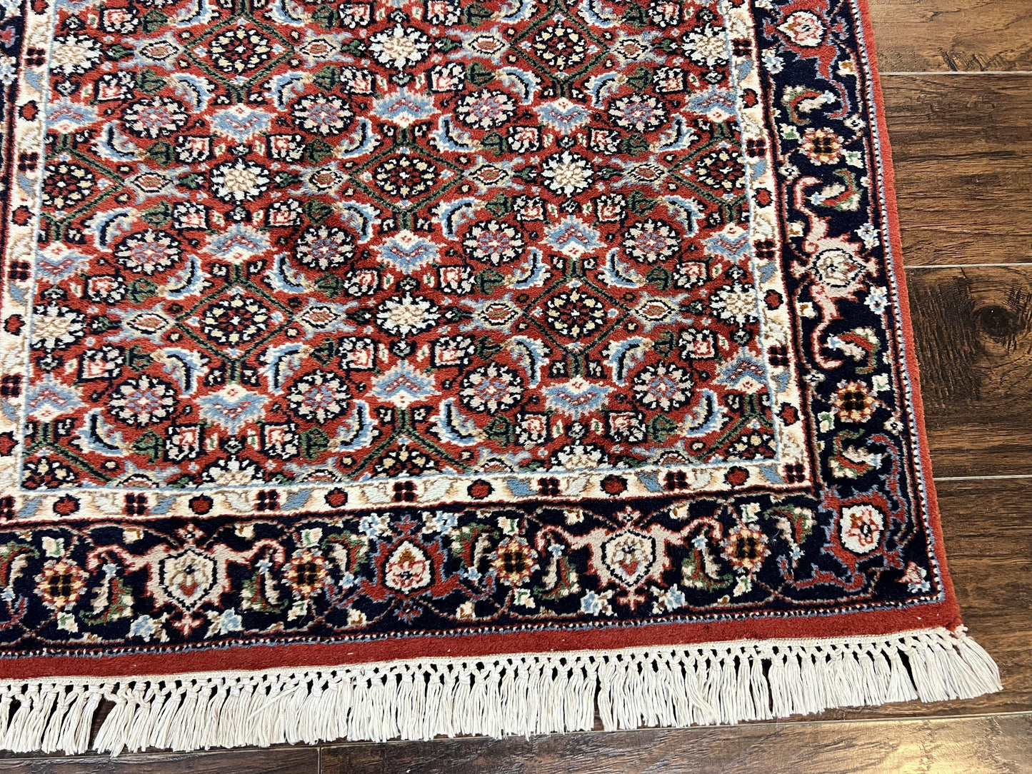 Indo Persian Rug 3x5, Red and Navy Blue, Wool Vintage Handmade Small Carpet 3 x 5 ft, Herati Pattern, Bidjar Rug
