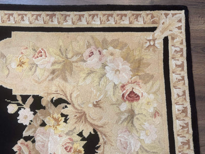 Aubusson Rug Chinese Wool 6x9 Black Floral Elegant Hand Knotted