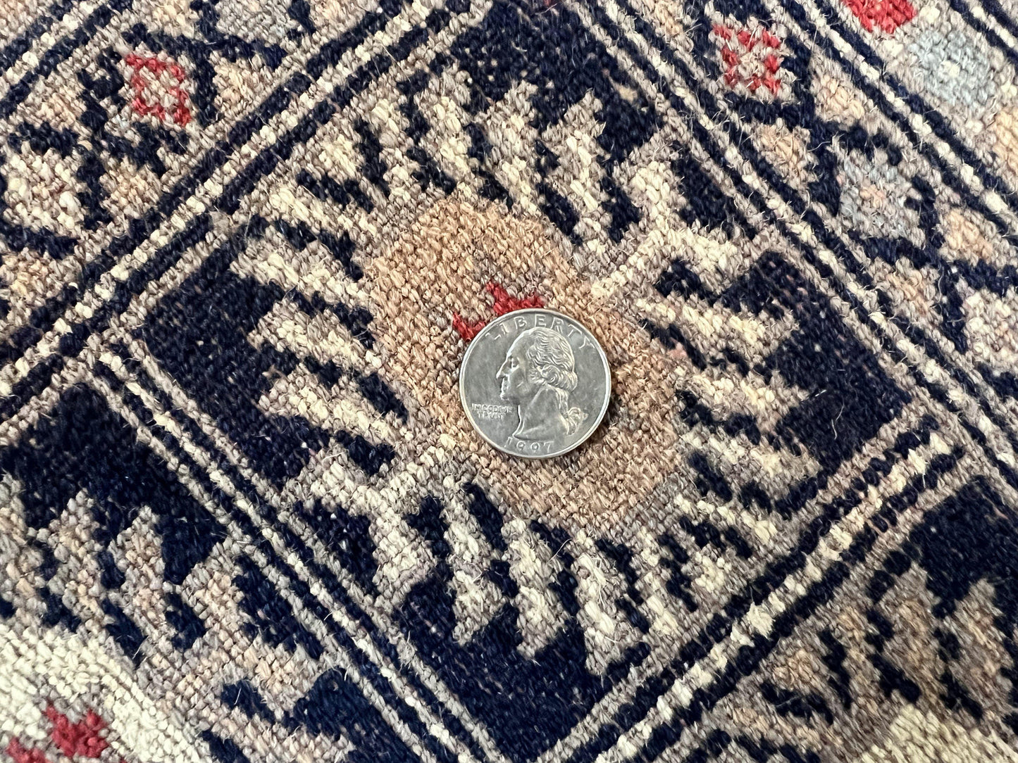 Pakistani Bokhara Rug 8x10 Hand Knotted Wool Vintage Carpet in Dark Blue Beige