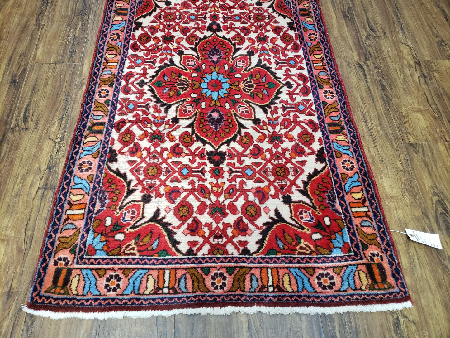Handmade Floral Wool Rug Turkish Vintage 3 Ft 2 In By 5 Ft 1 In Red Beige Ivory