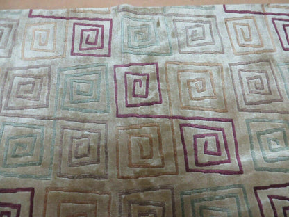 Tibetan Rug Handmade Wool Silk 8x11 Modern Art Deco Abstract Design