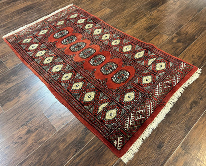 Red Pakistani Turkoman Bokhara Rug 3x5 Vintage Hand Knotted Signed