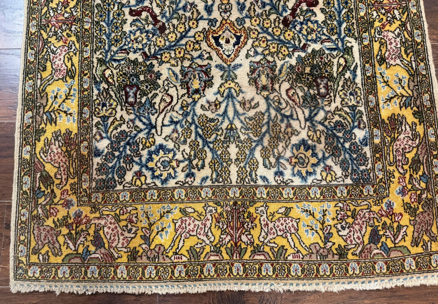 Persian Qum Tree of Life Rug 3.5 x 5.5, Animal Pictorials, Kork Wool with Silk Highlights