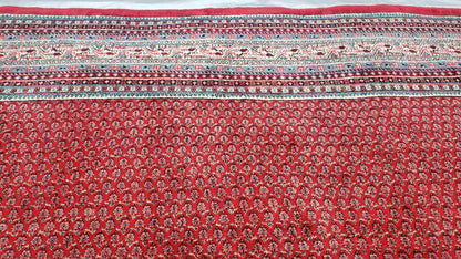 Persian Sarouk Mir Pattern, Red and Beige, Hand-Knotted, Wool, Paisley Boteh Design, 9'9" x 13', Semi Antique