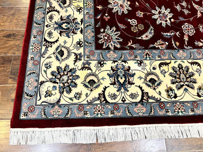 Pak Persian Rug 9x12, Maroon and Ivory, Wool Handmade Vintage