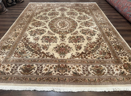 Sino Persian Rug 8x10, Floral, Elegant, Fine 225 KPSI, Beige, Wool & Silk
