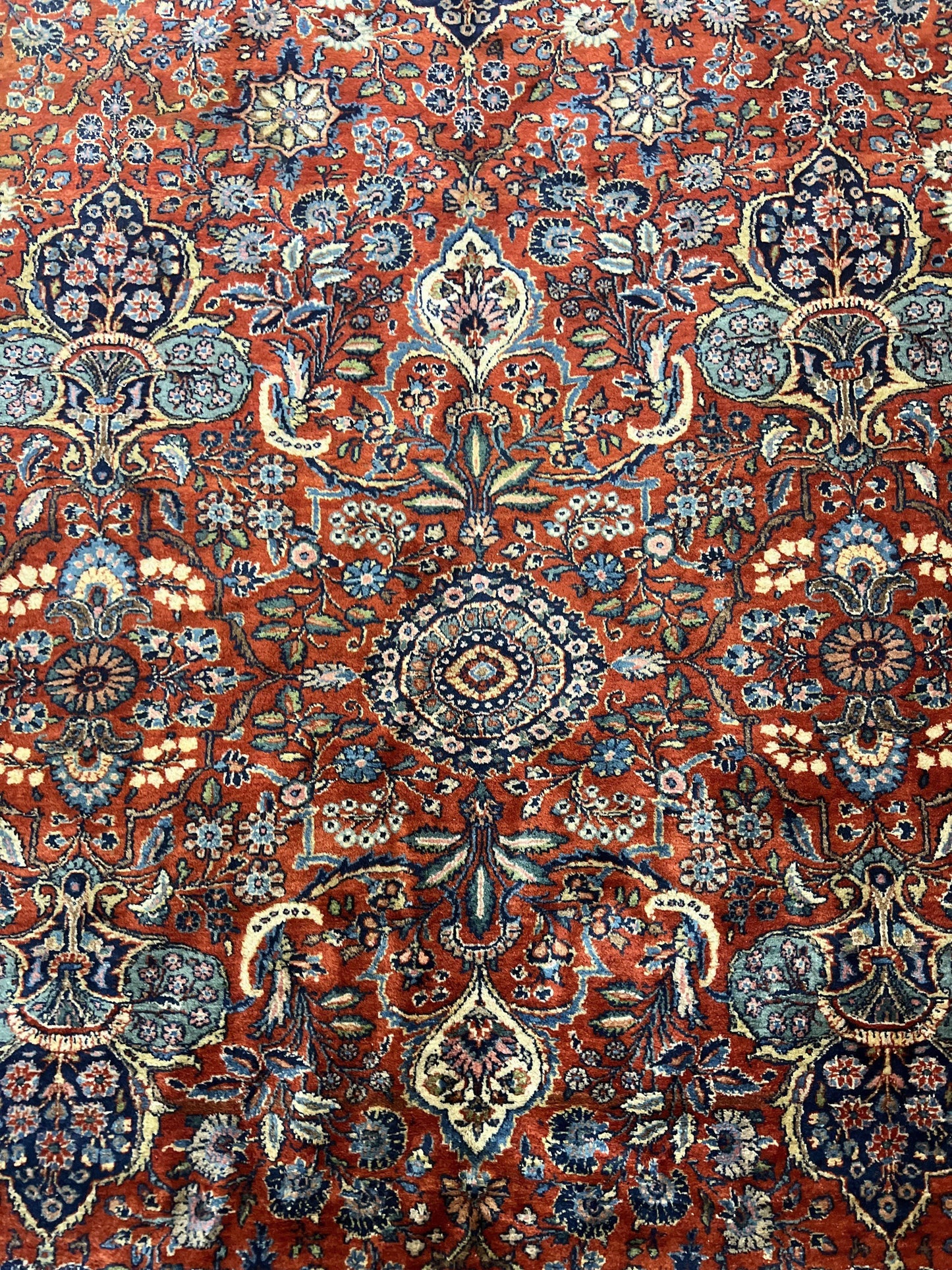 Persian Sarouk Rug 9x12 Handmade Wool Qazvin Antique Carpet Red And Dark Blue Floral Allover