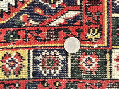 Indo Persian Bidjar Runner Rug 2.8 x 10, Vintage Rug for Hallway, 10ft Runner, Wool Handmade Ivory and Red, Medallions