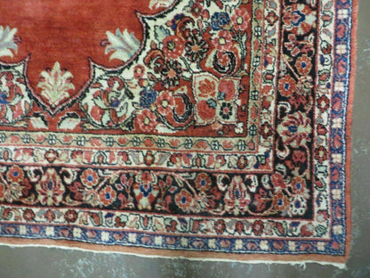 Antique Persian Sarouk Rug 5x8, Red, Semi Open Field, Hand Knotted, Wool