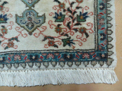 1' 9" X 2' 5" Handmade Indian Wool Rug Lahore Floral Design Small Oriental Rug Beige & Teal