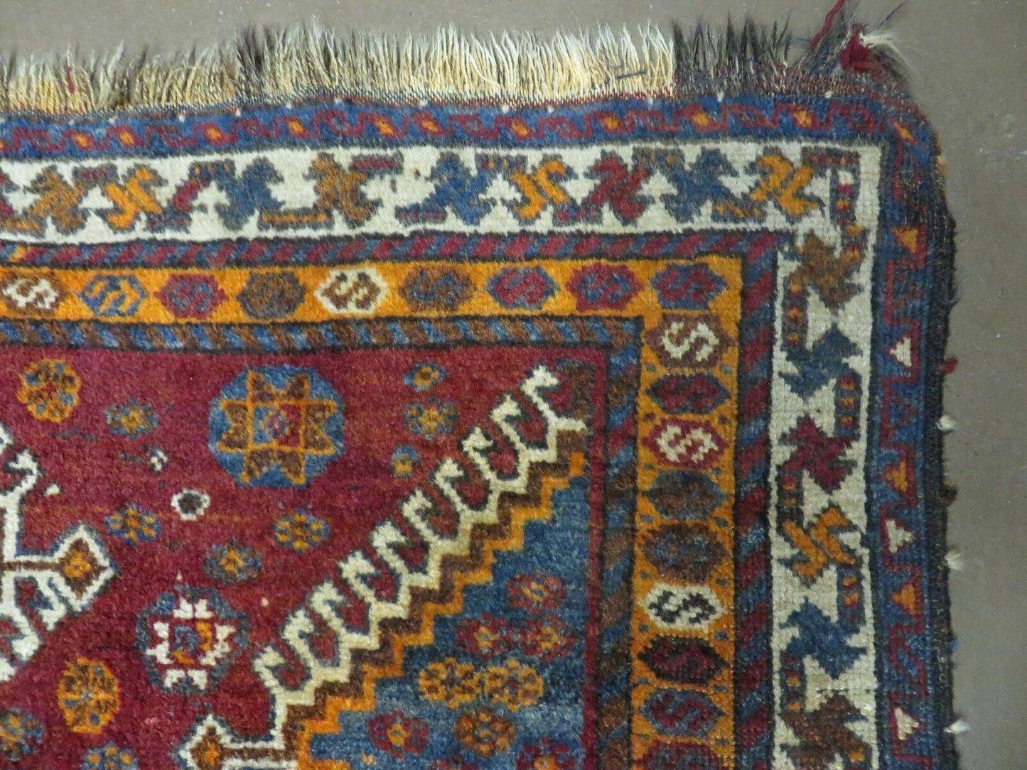 Turkish Wool Rug Antique Handmade Tribal Design 4x7 Feet Vegetable Dyed 1950s