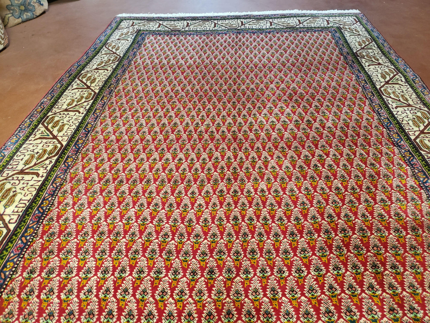 Turkish Tribal Rug Hand Knotted 6x9 Boteh Paisley Pattern Red Beige Wool Carpet