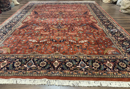 Indo Persian Heriz Rug 10x15 Handmade Wool With Allover Pattern And Vintage Charm