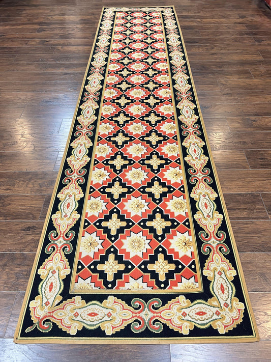 Vintage Runner Rug Long Hallway Wool Panel Design Red Black Ivory Tan European Style