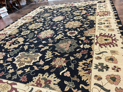 Indo Persian Wool Rug 10x14 Handmade Mahal Flatweave Floral Carpet