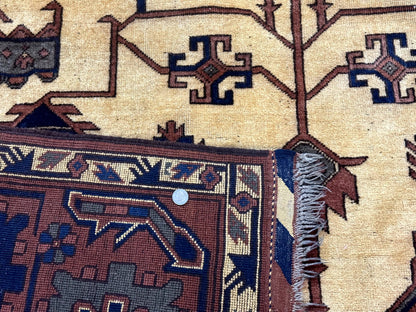 Afghan Heriz Rug 9x12 Vintage Hand Knotted Wool Carpet Tribal Geometric Serapi Rust Cream Navy