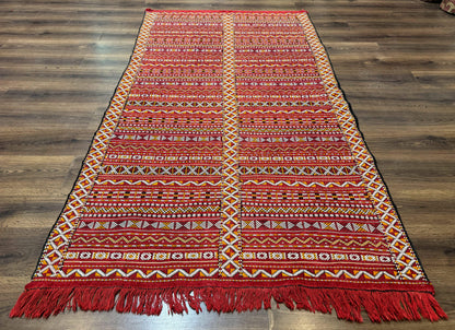 Moroccan Kilim Rug 4x8 Flatweave Bohemian Wool Area Rug In Red Ivory Orange