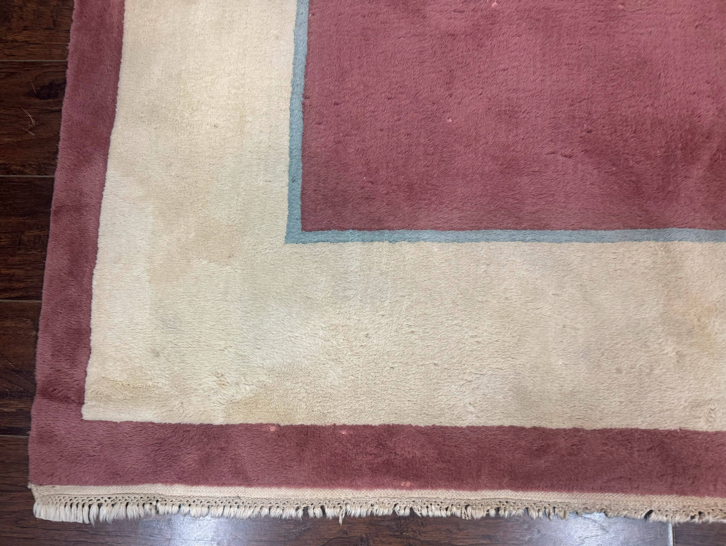 Indo Chinese Art Deco Rug 9x12, Pink and Ivory, Open Filed, Floral, Wool