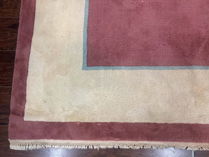 Indo Chinese Art Deco Rug 9x12, Pink and Ivory, Open Filed, Floral, Wool