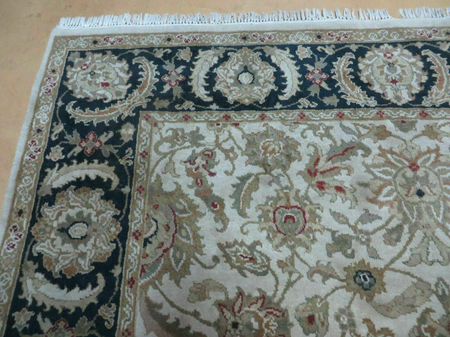 Vintage Handmade Rug Jaipur India Floral Oriental Design Tea Wash 6x9 Feet Hand Tufted