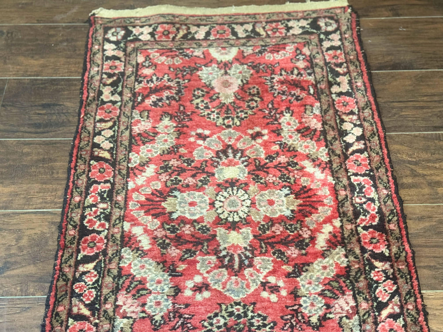 Persian Hamadan Runner Rug 2 x 13.6 – Red Floral Wool Hallway Carpet