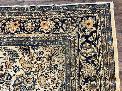 Antique Persian Rug Wool 9x11 Hand Knotted 1920s Hamadan Anjelas Floral Cream Black
