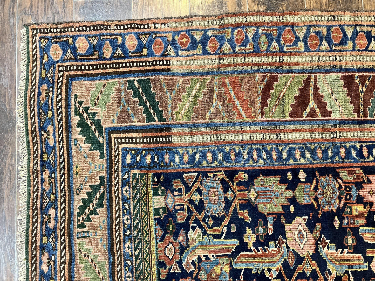 Caucasian Kalegy Rug 6x11, Wide Runner, Wool Hand Knotted Carpet, Navy Blue Tribal Rug, 1920s Antique Rug, 6 x 11 Oriental Carpet