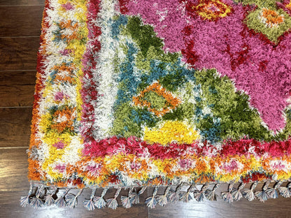 Colorful Shag Rug 8x10 Wool Area Rug In Fuchsia And Multicolor Vintage Power Loomed