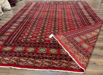 Bokhara Rug 9x12 Handmade Wool Turkoman Area Rug Red Tribal Carpet