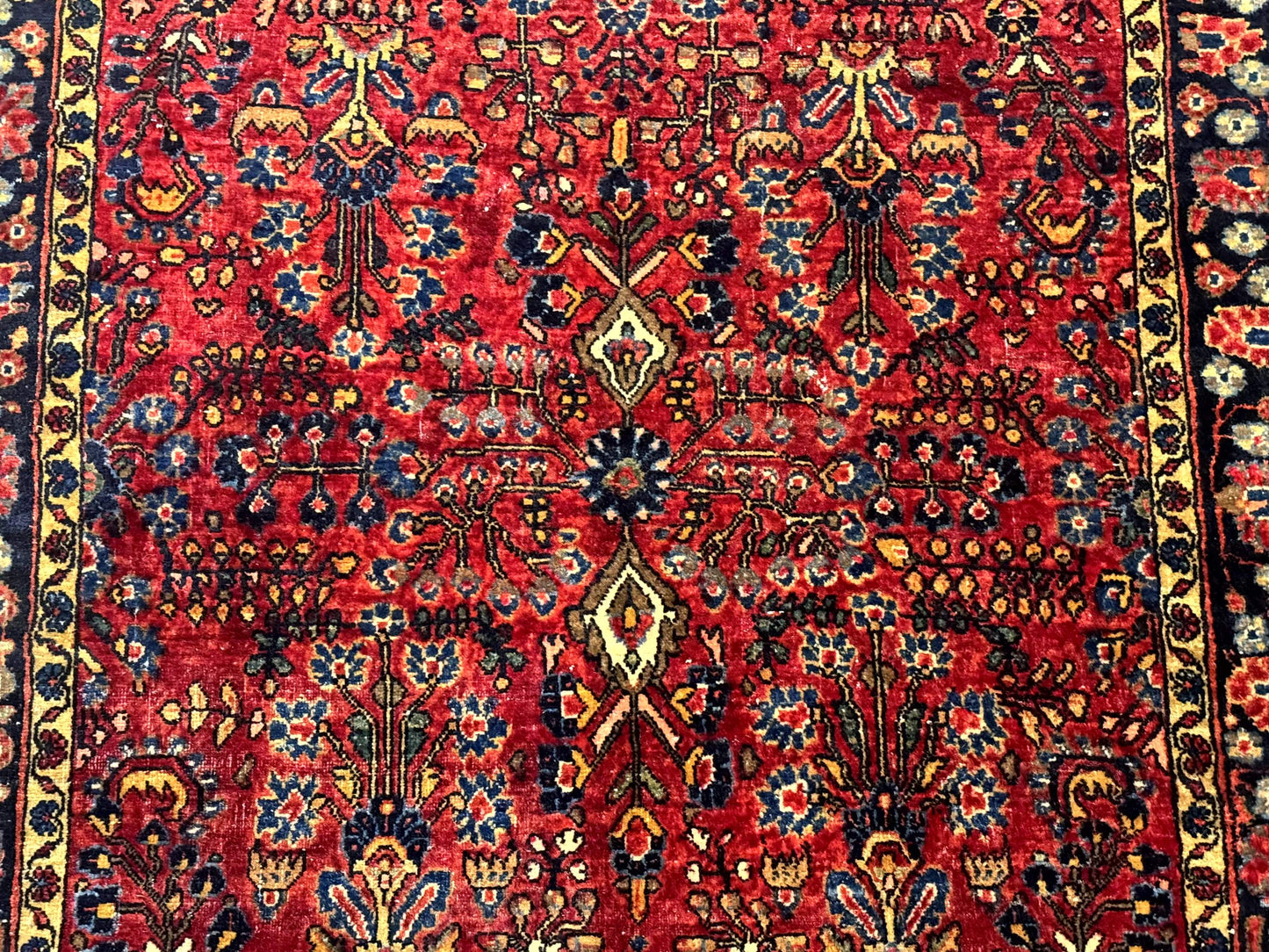 Antique Persian Sarouk Rug 3x4, Red, Floral, 1920s Wool Rug