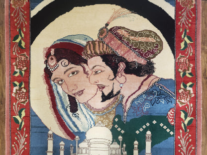 Vintage Hand Knotted Layla And Majnun Lovers Rug Indo Persian Wool 2x4