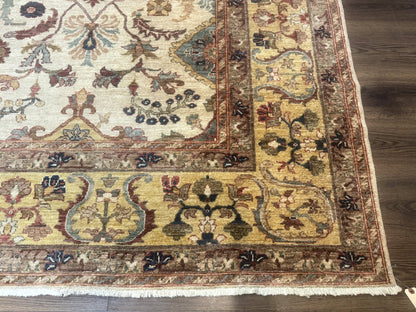 Egyptian Rug 9x12, Mahal Sultanabad Carpet, Handmade Wool Rug, Oatmeal Color