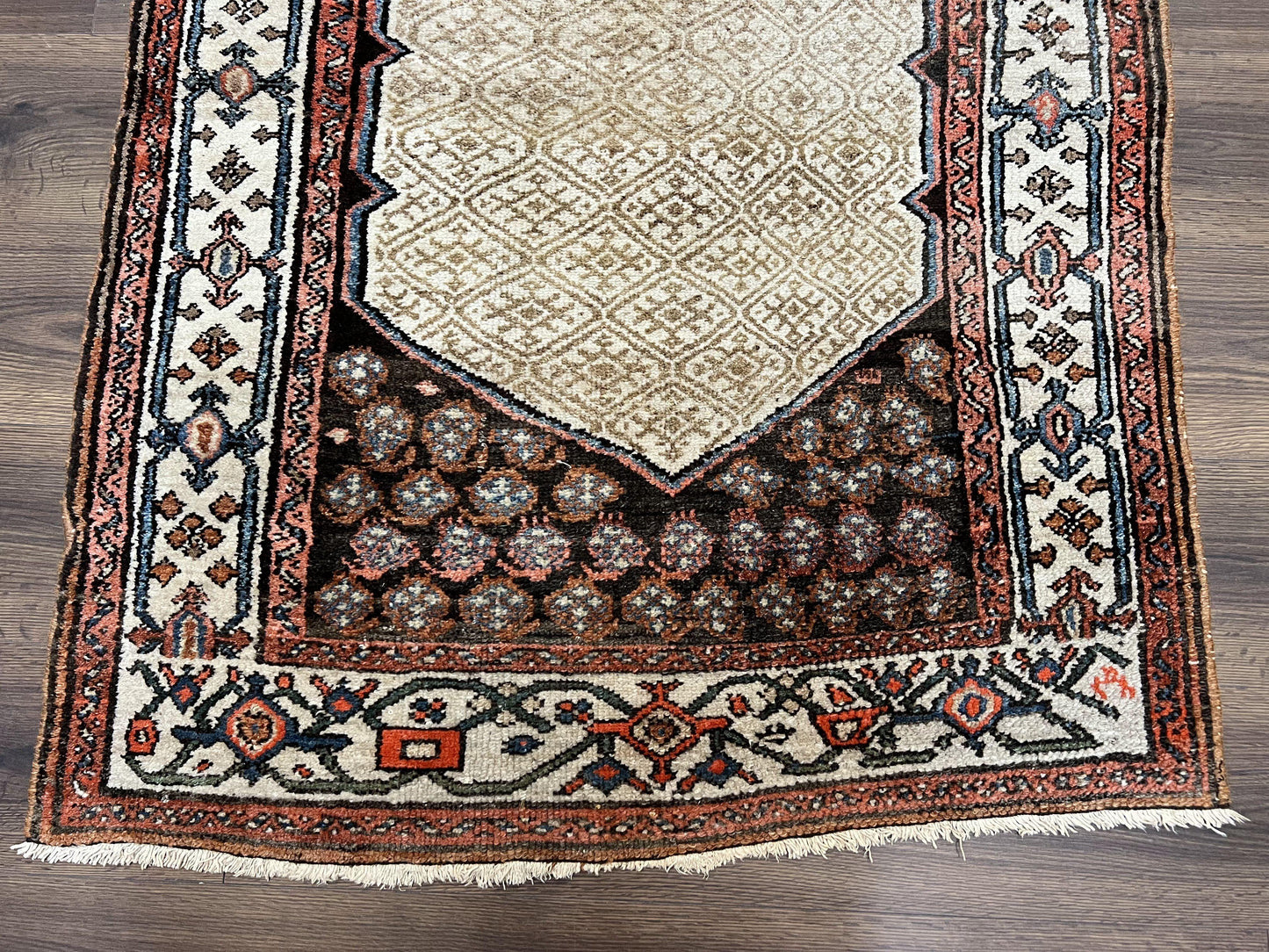 Rare Persian Tribal Runner Rug 3.5 x 10, Sarab Serab Kalegy Carpet, Antique 1920s Collectible Geometric Medallion Oriental Wool Runner, Hand Knotted, Camel Hair Color